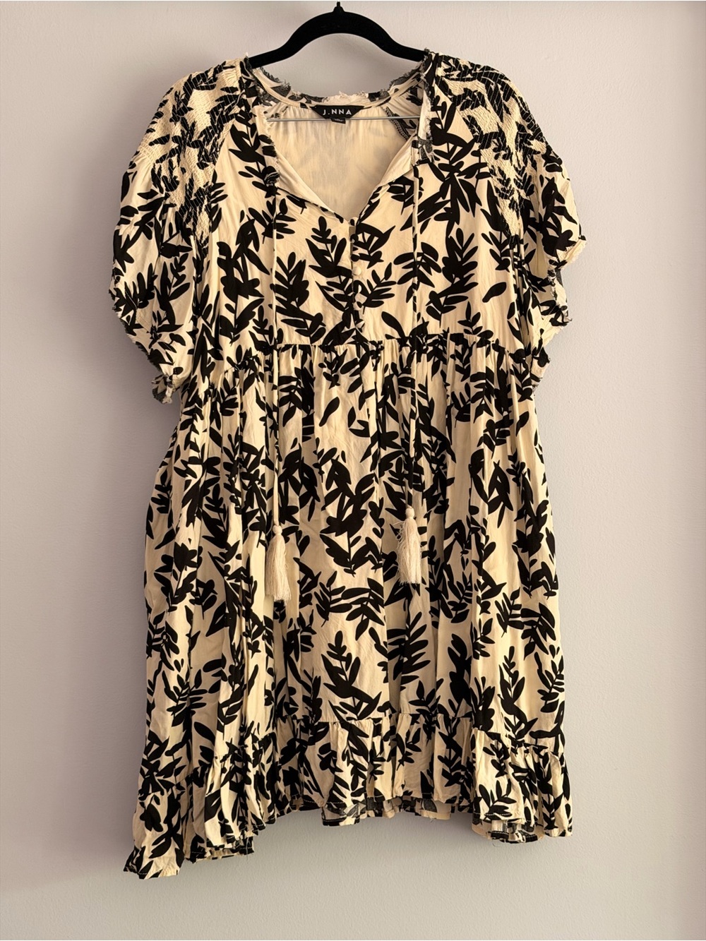 Anna Cream and Black Botanical Peasant Maternity Dress